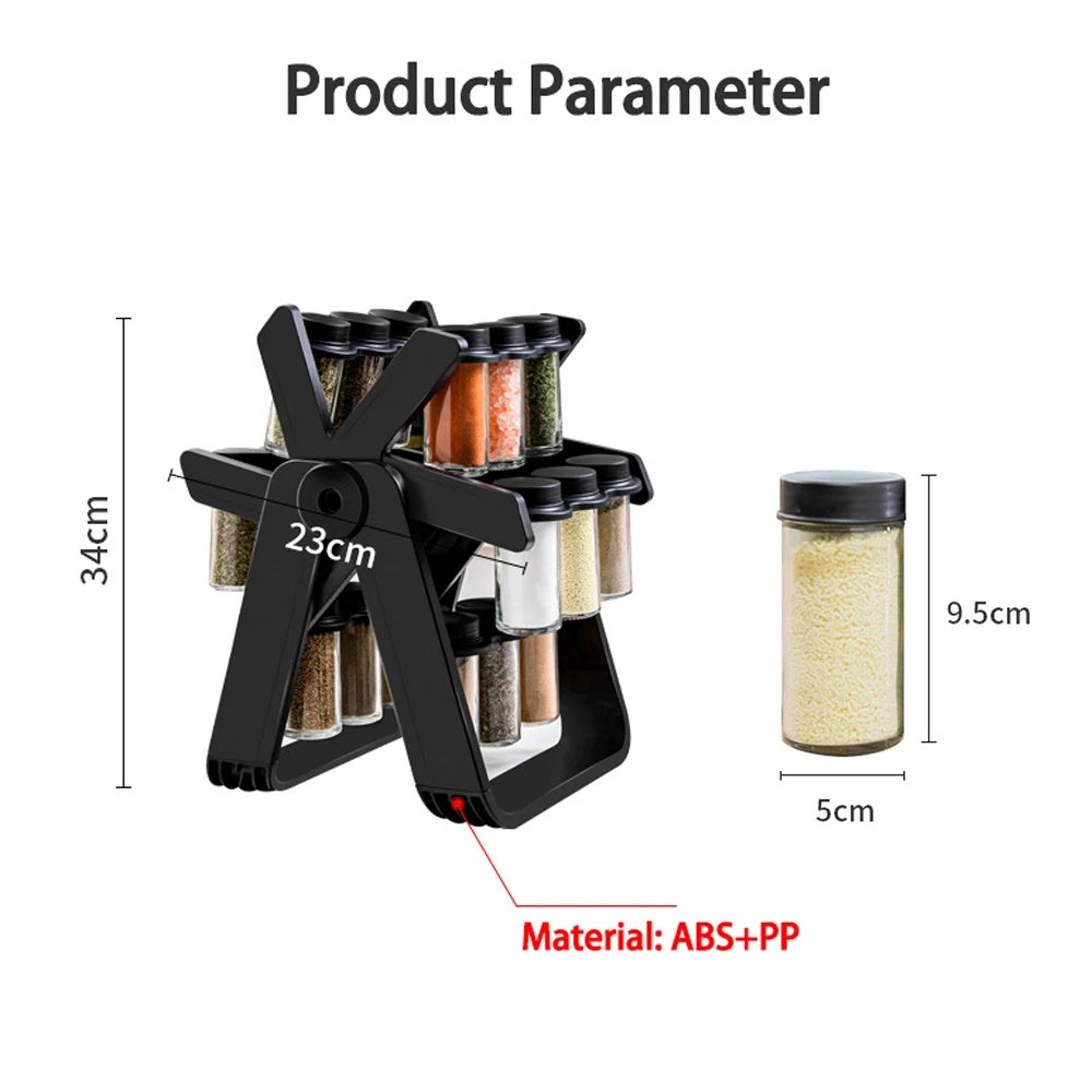 منظمات تخزين التوابل دوارة 360 درجة مع الزجاجات